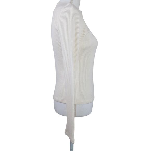 Madewell SZ M Boatneck Button Long-Sleeve Top Antique Cream NWT Super Soft $62 - Picture 7 of 8